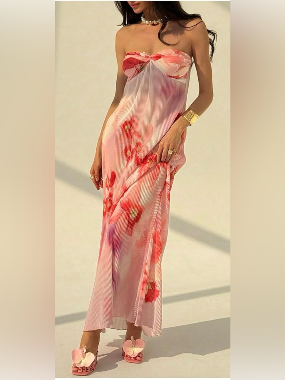 Floral Sheer Tube Maxi Dress XS